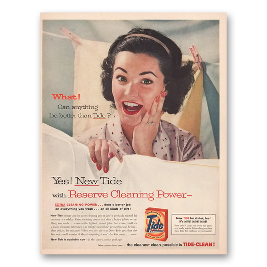 1957 Tide Detergent Reserve Cleaning Power Vintage Magazine Print Ad