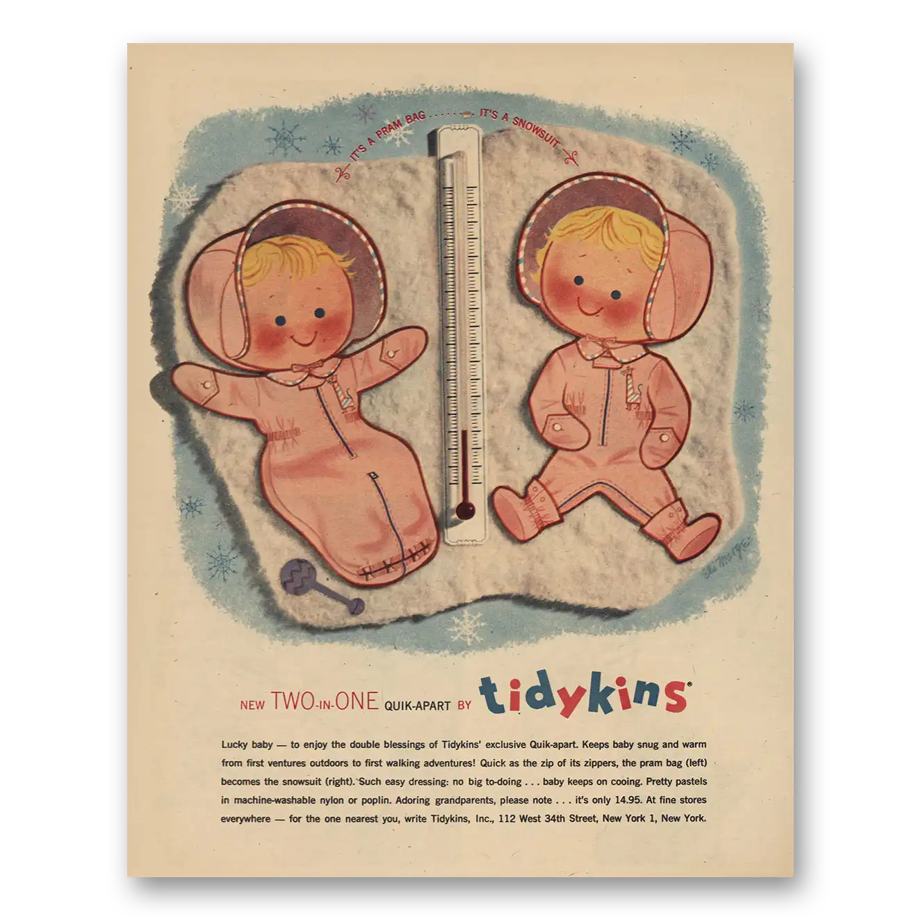 1957 Tidykins Two In One Quik Apart Vintage Magazine Print Ad