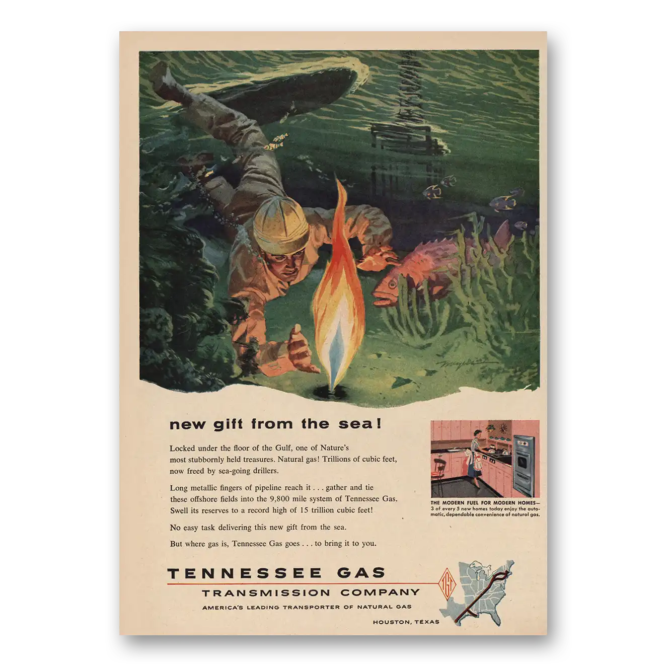 1957 Tennessee Gas New Gift From the Sea Vintage Magazine Print Ad