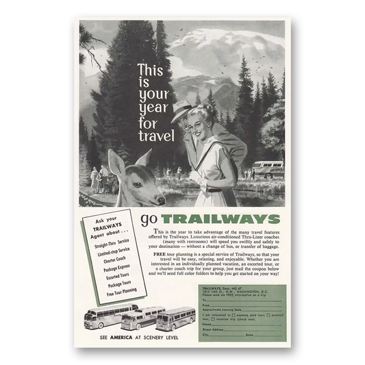 1957 Trailways Your Year for Travel Deer Vintage Magazine Print Ad