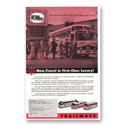 1957 Trailways Old Gray Miles Vintage Magazine Print Ad