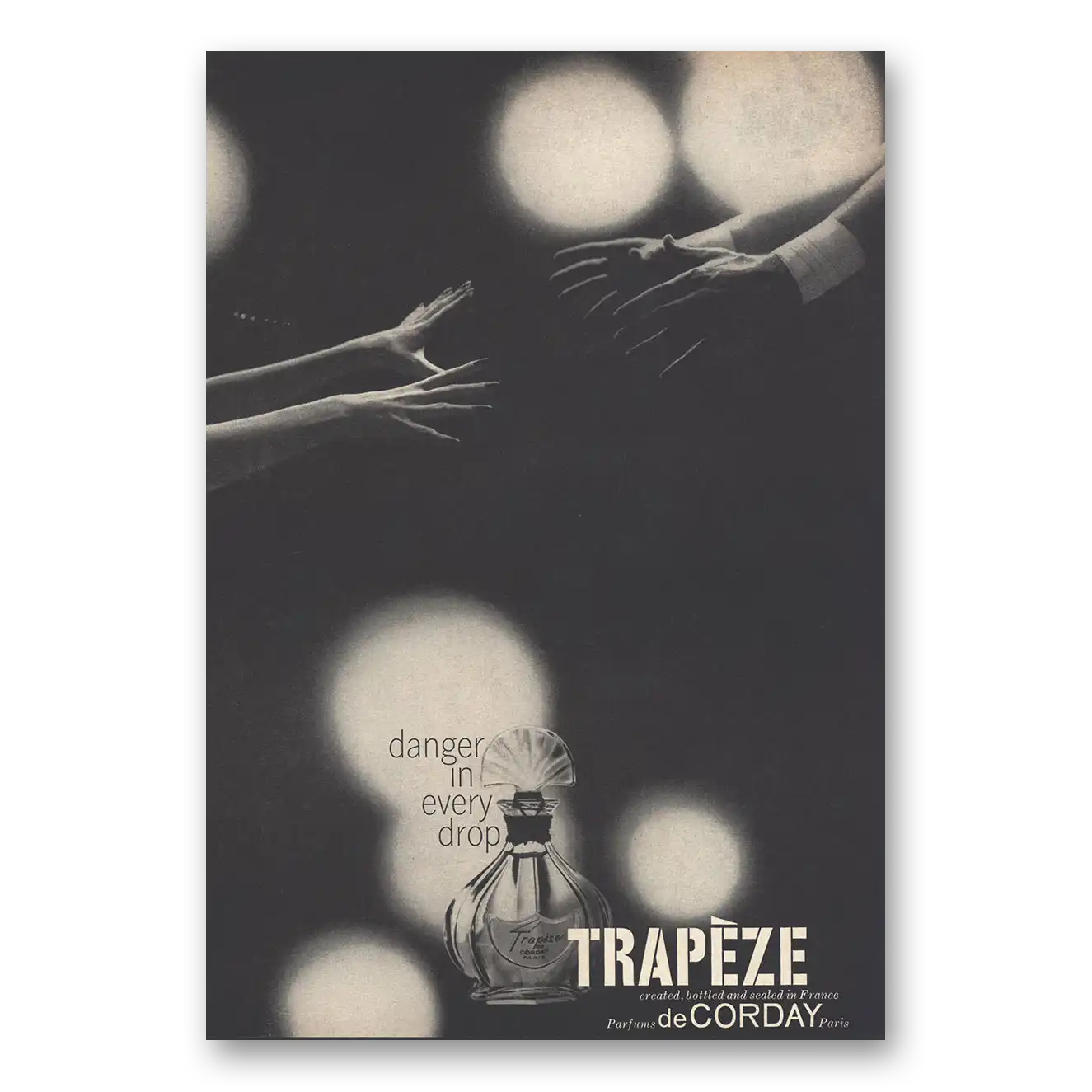 1959 Trapeze Parfume Danger In Every Drop Vintage Magazine Print Ad