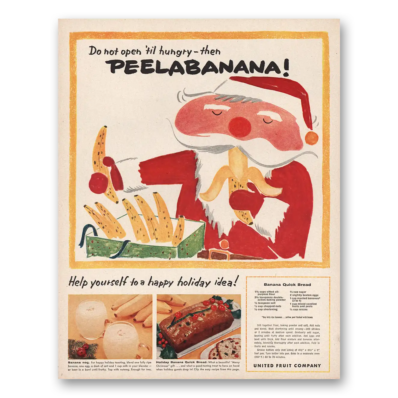 1957 Chiquita Banana Do Not Open Til Hunger Then Peel a Banana Vintage Magazine Print Ad