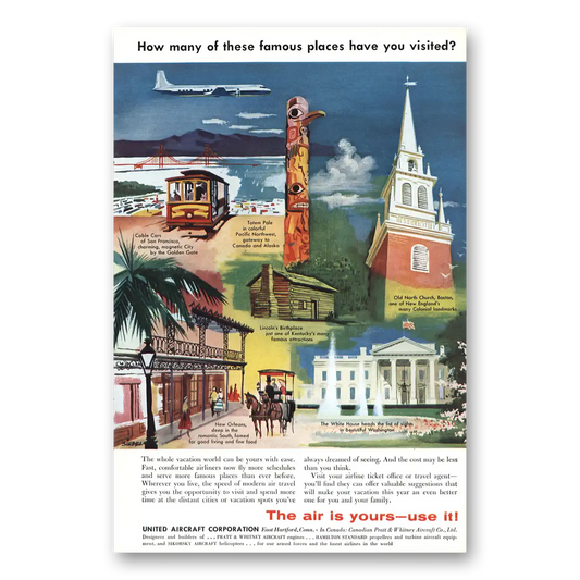 1957 United Aircraft San Francisco Kentucky Boston Vintage Magazine Print Ad