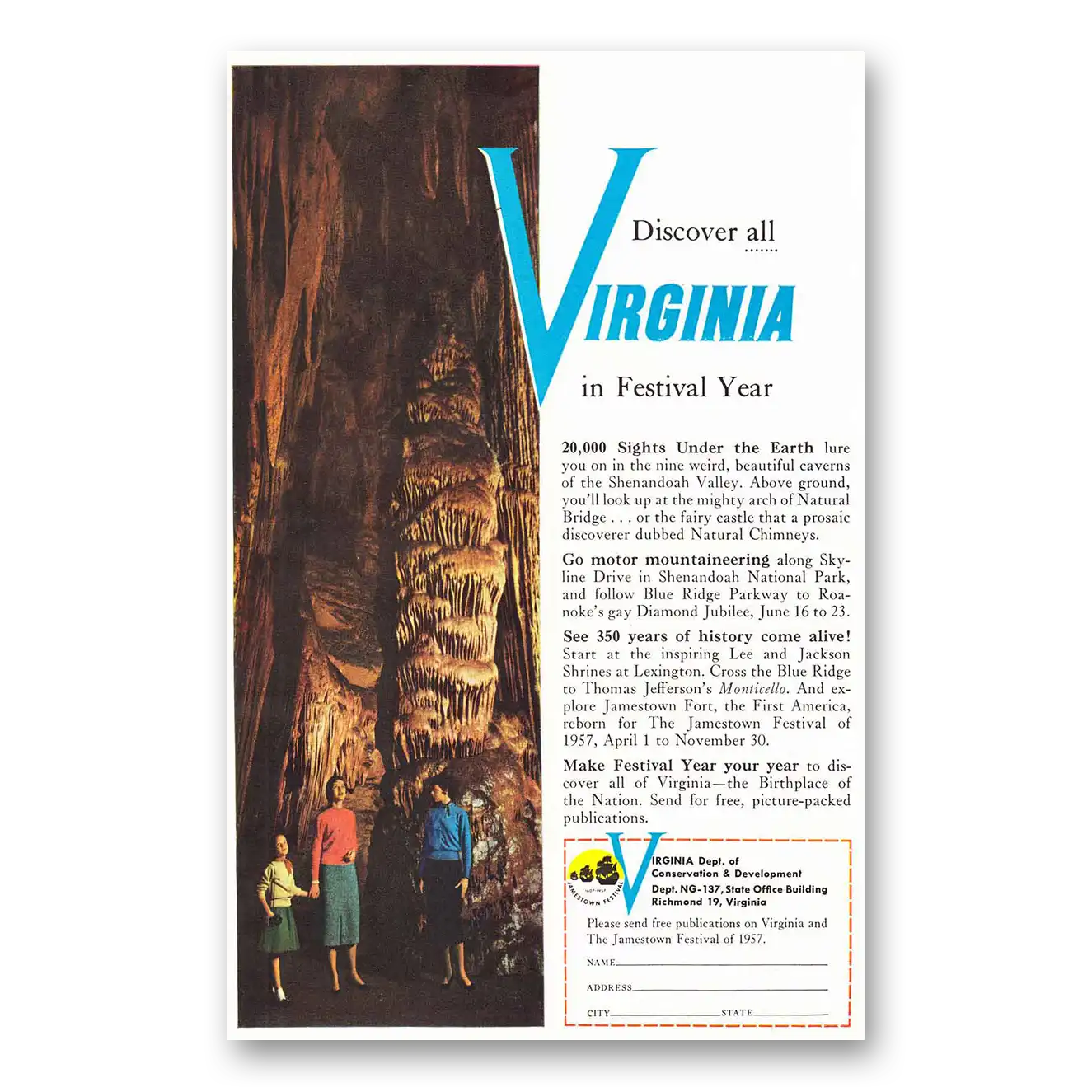 1957 Virginia Festival Year Vintage Magazine Print Ad