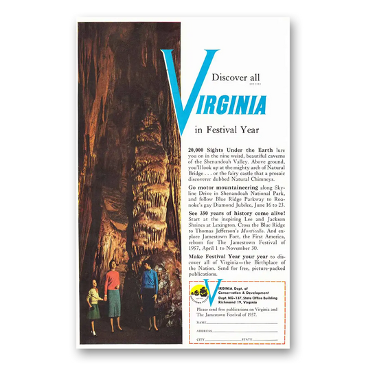 1957 Virginia Festival Year Vintage Magazine Print Ad