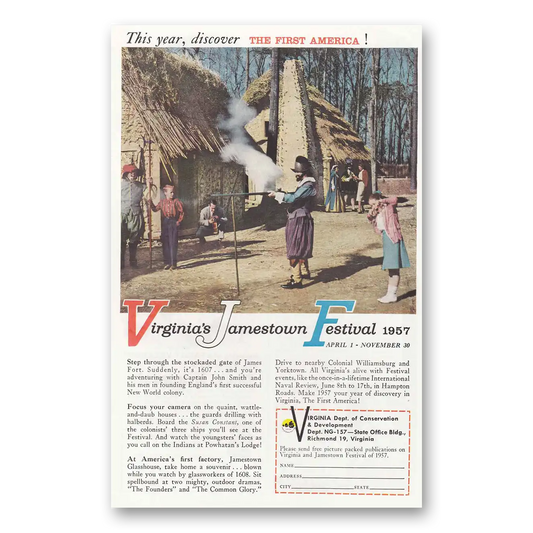 1957 Virginia Jamestown Festival Vintage Magazine Print Ad