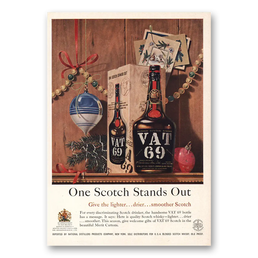 1957 VAT69 One Scotch Stands Out Vintage Magazine Print Ad