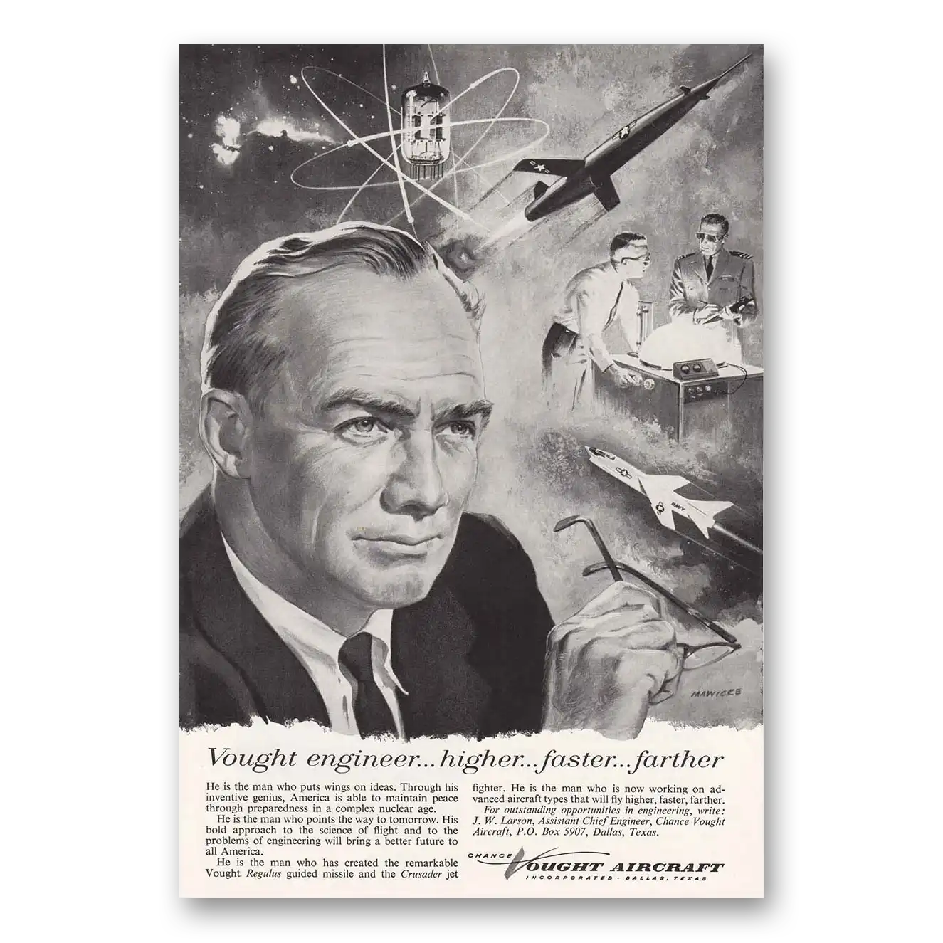 1957 Vought Aircraft Vought Engineer Vintage Magazine Print Ad