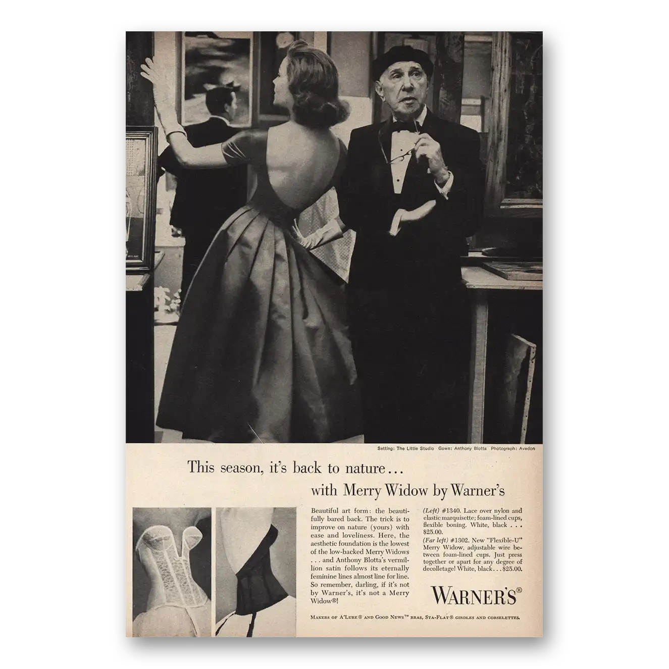 1957 Warners Undergarments Merry Widow This Season Back to Nature Vintage Magazine Print Ad