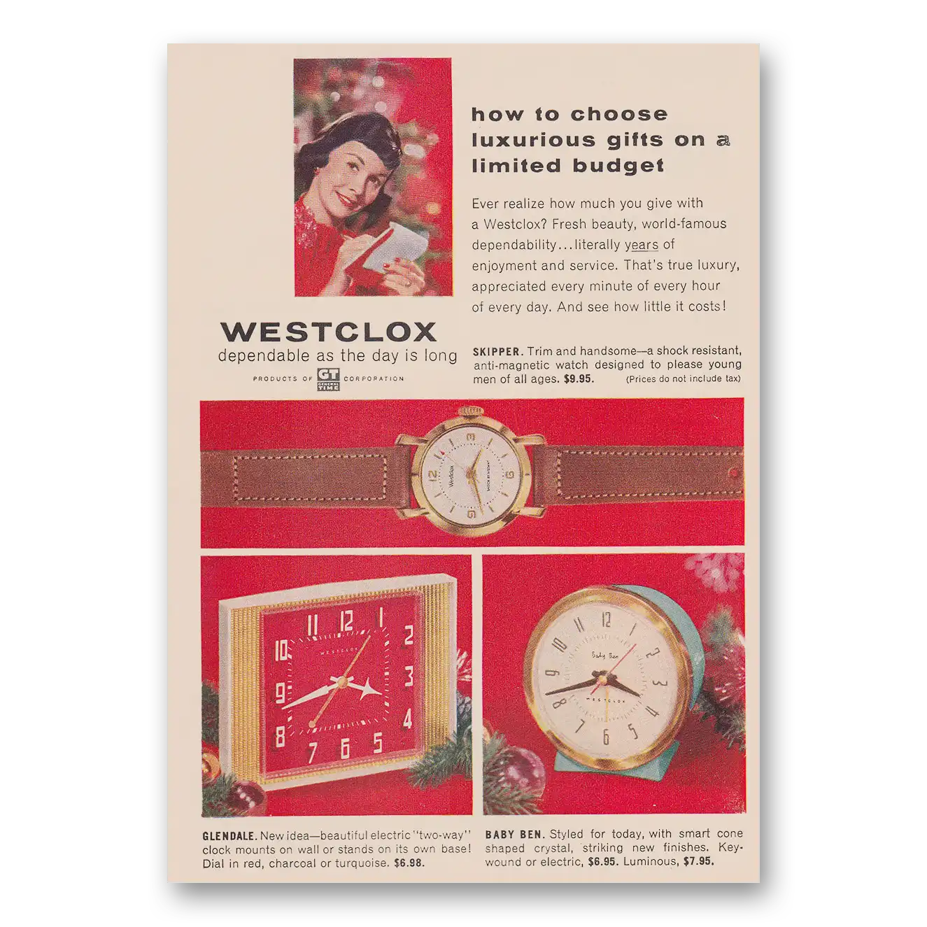 1957 Westclox Watches Luxurious Gifts on a Limited Budget Vintage Magazine Print Ad
