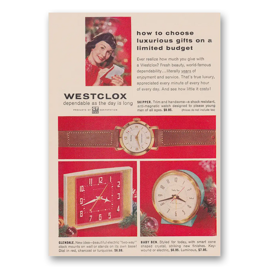 1957 Westclox Watches Luxurious Gifts on a Limited Budget Vintage Magazine Print Ad