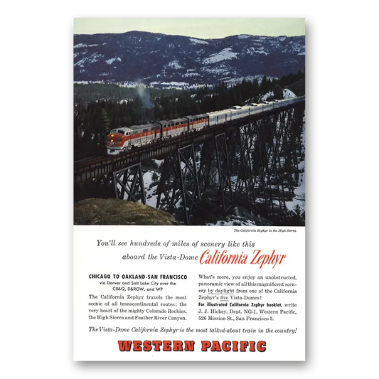 1957 California Zephyr High Sierra Vintage Magazine Print Ad