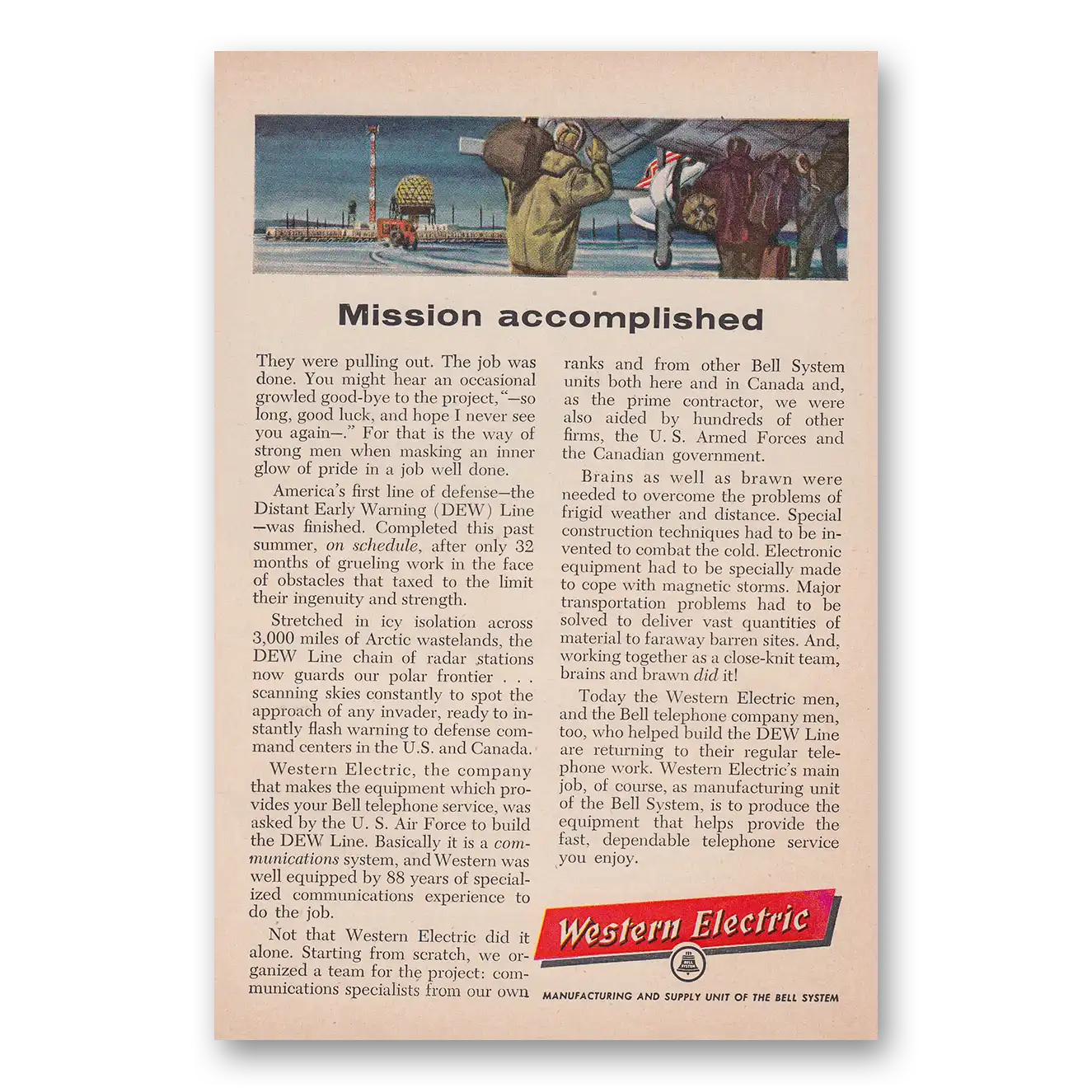 1957 Western Electric Mission Accomplished Vintage Magazine Print Ad