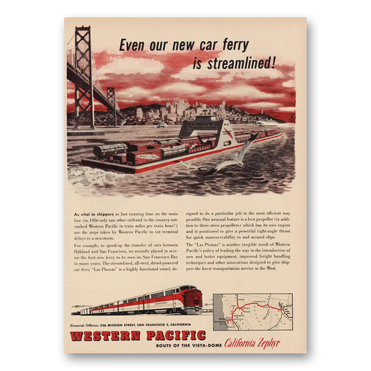 1957 Western Pacific New Car Ferry Is Streamlined Vintage Magazine Print Ad