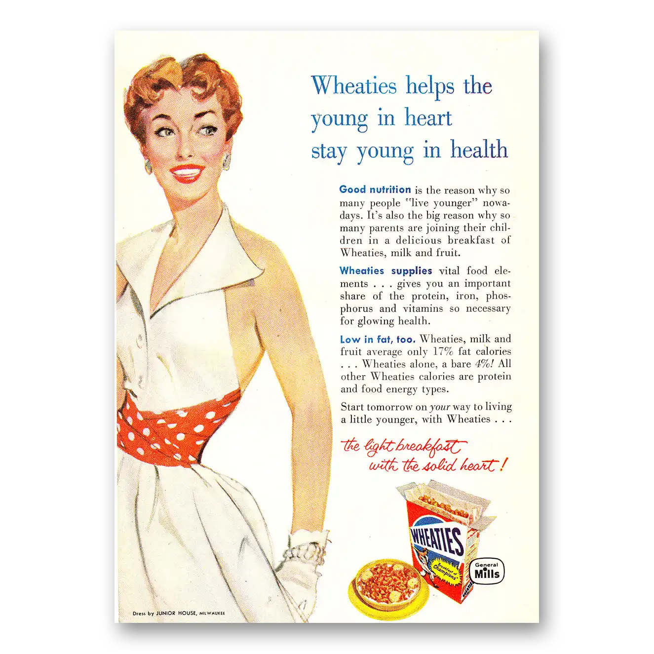 1957 Wheaties Cereal Helps the Young In Heart Stay Young In Health Vintage Magazine Print Ad