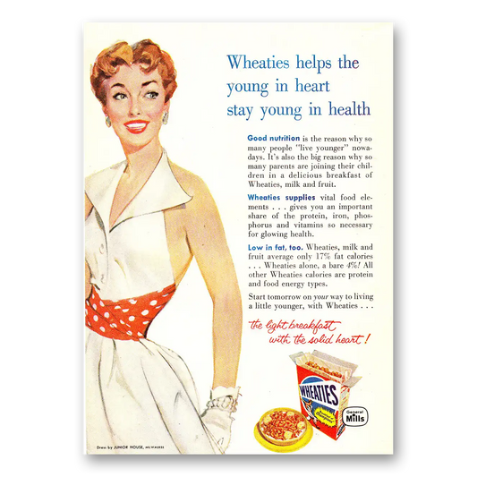 1957 Wheaties Cereal Helps the Young In Heart Stay Young In Health Vintage Magazine Print Ad