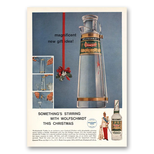 1957 Wolfschmidt Vodka Somethings Stirring This Christmas Vintage Magazine Print Ad