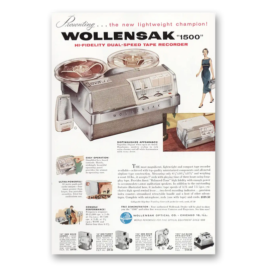 1957 Wollensak Tape Recorder Hi Fidelity Dual Speed Tape Recorder Vintage Magazine Print Ad