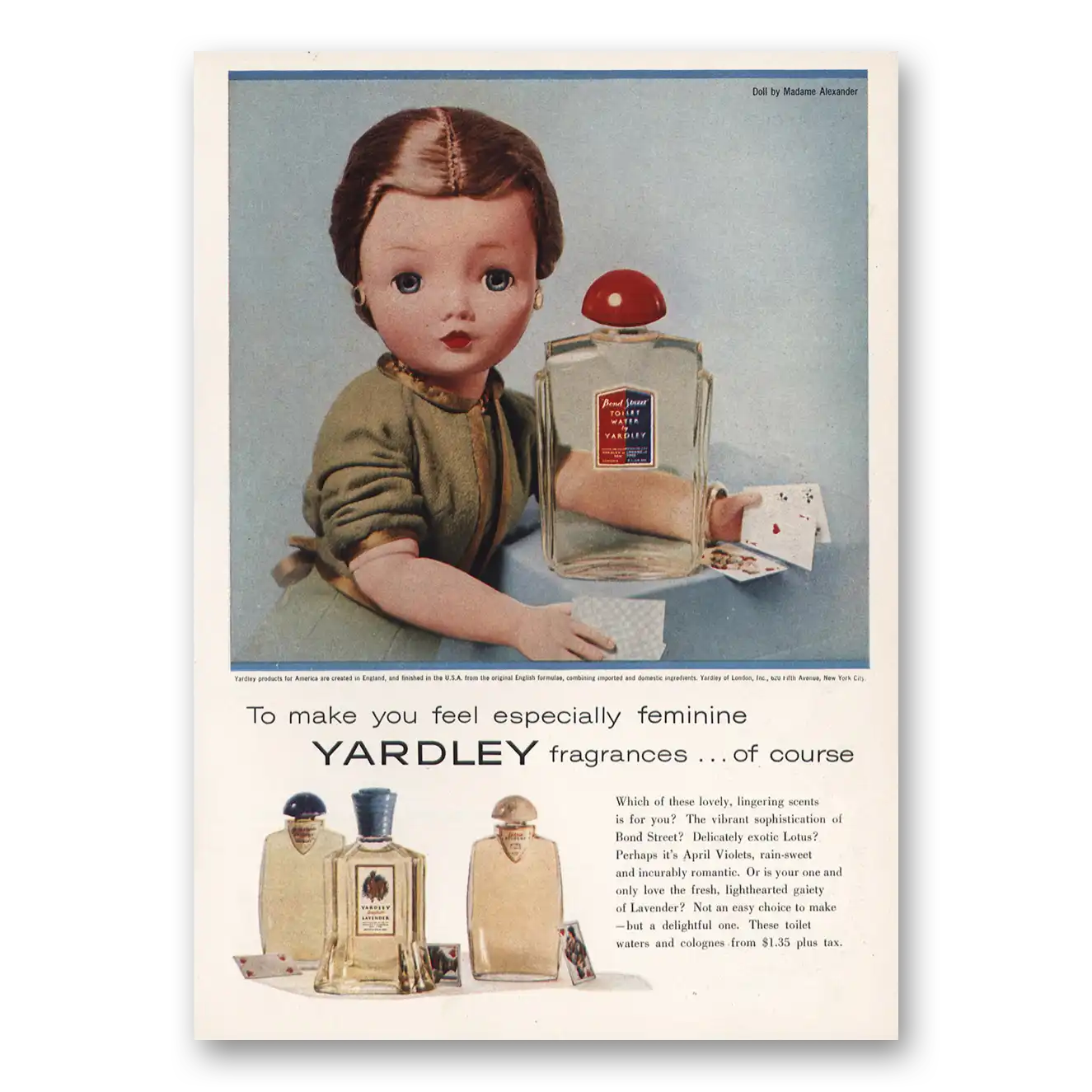 1957 Yardley Fragrances Make You Feel Especially Feminine Vintage Magazine Print Ad