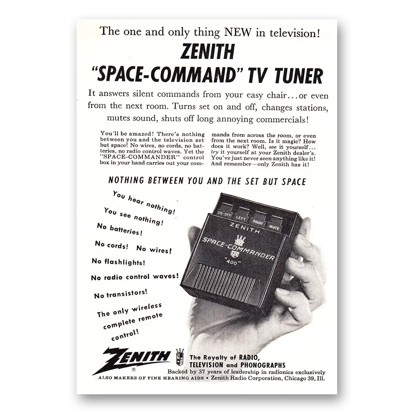 1957 Zenith Television Space Command TV Tuner Vintage Magazine Print Ad