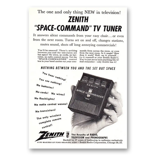 1957 Zenith Television Space Command TV Tuner Vintage Magazine Print Ad