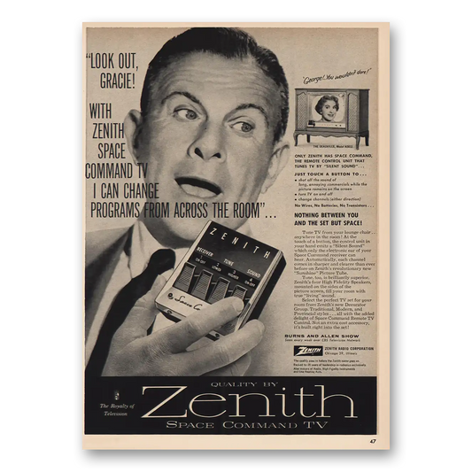 1957 Zenith Television Space Command Look Out Gracie Vintage Magazine Print Ad