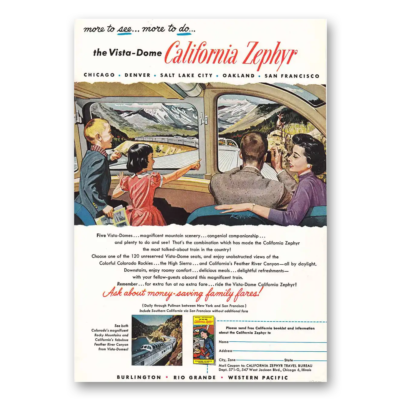 1957 California Zephyr More to See More to Do Vintage Magazine Print Ad