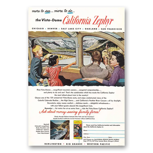 1957 California Zephyr More to See More to Do Vintage Magazine Print Ad