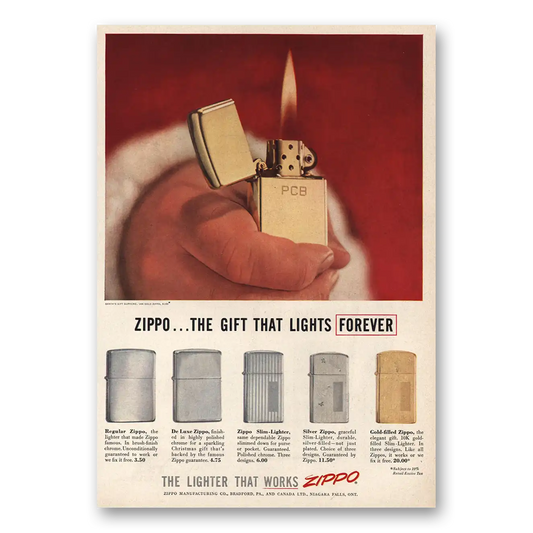 1957 Zippo Lighter Gift That Lights Forever Vintage Magazine Print Ad