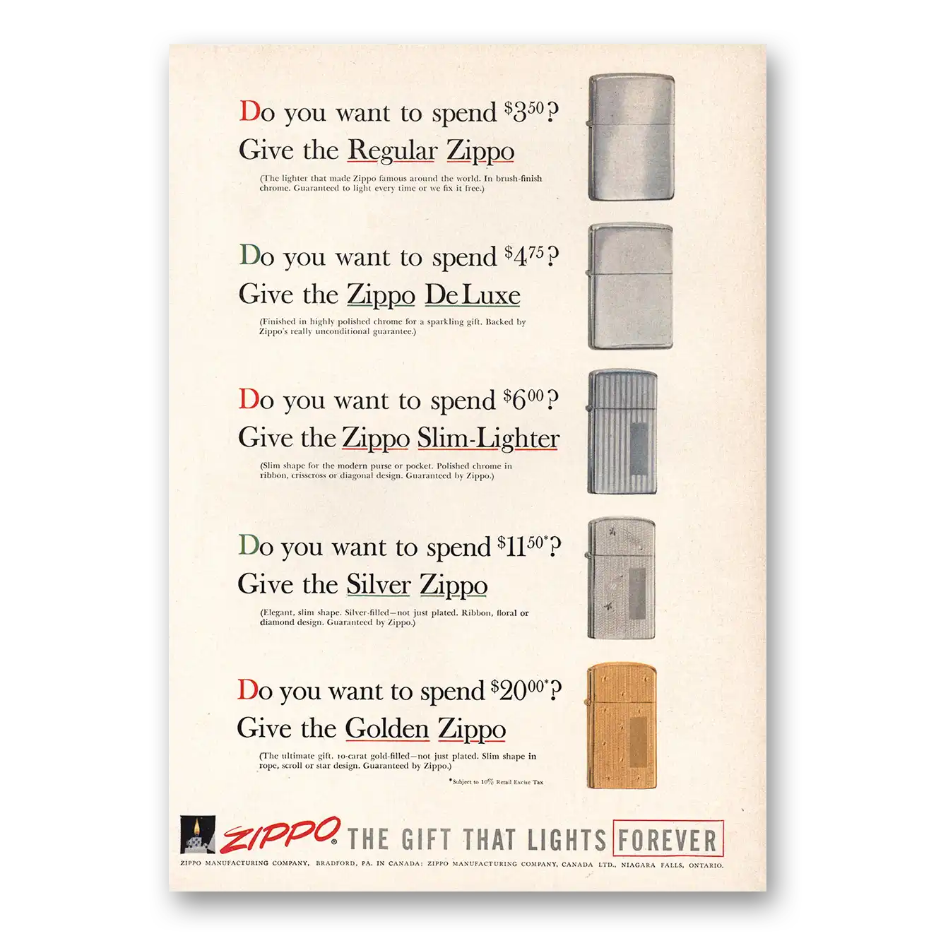 1957 Zippo Lighter Do You Want to Spend Vintage Magazine Print Ad