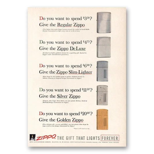 1957 Zippo Lighter Do You Want to Spend Vintage Magazine Print Ad