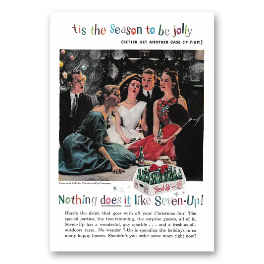 1958 7Up Tis the Season To Be Jolly Vintage Magazine Print Ad