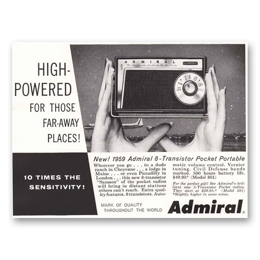 1958 Admiral Radio Pocket Portable High Powered For Those Far Away Vintage Magazine Print Ad