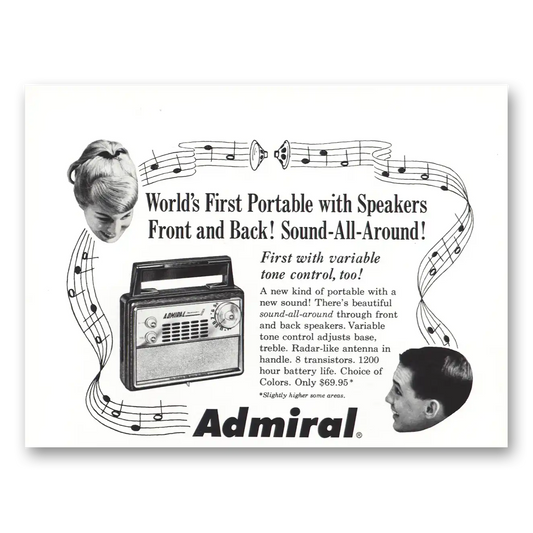 1958 Admiral Radio Speakers Front and Back Vintage Magazine Print Ad