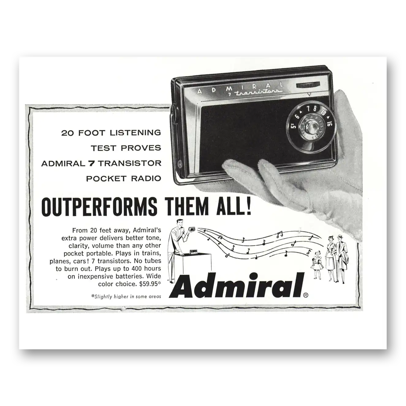 1958 Admiral Radio Outperforms Them All Vintage Magazine Print Ad