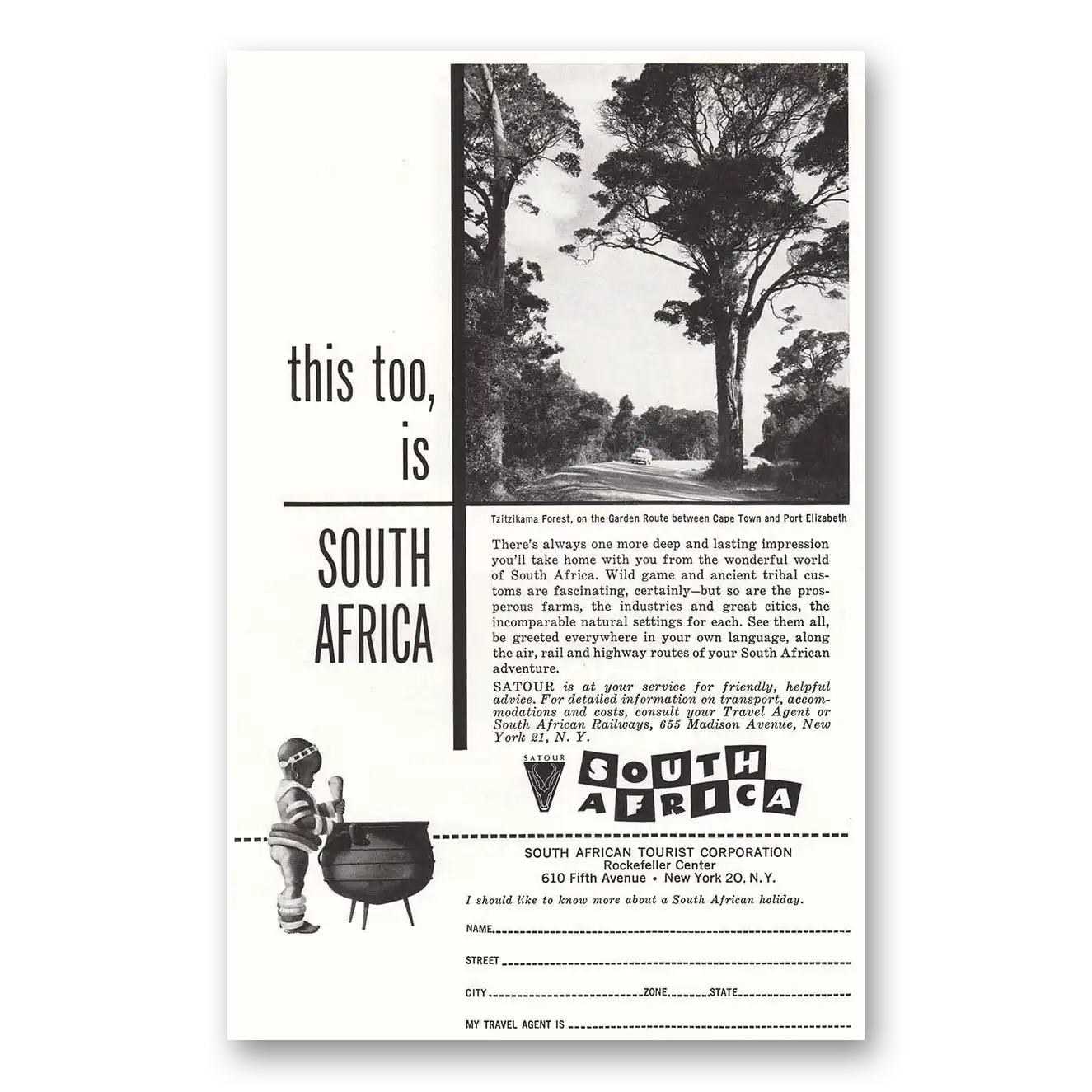 1958 South Africa Tzitzikama Forest Cape Town Vintage Magazine Print Ad