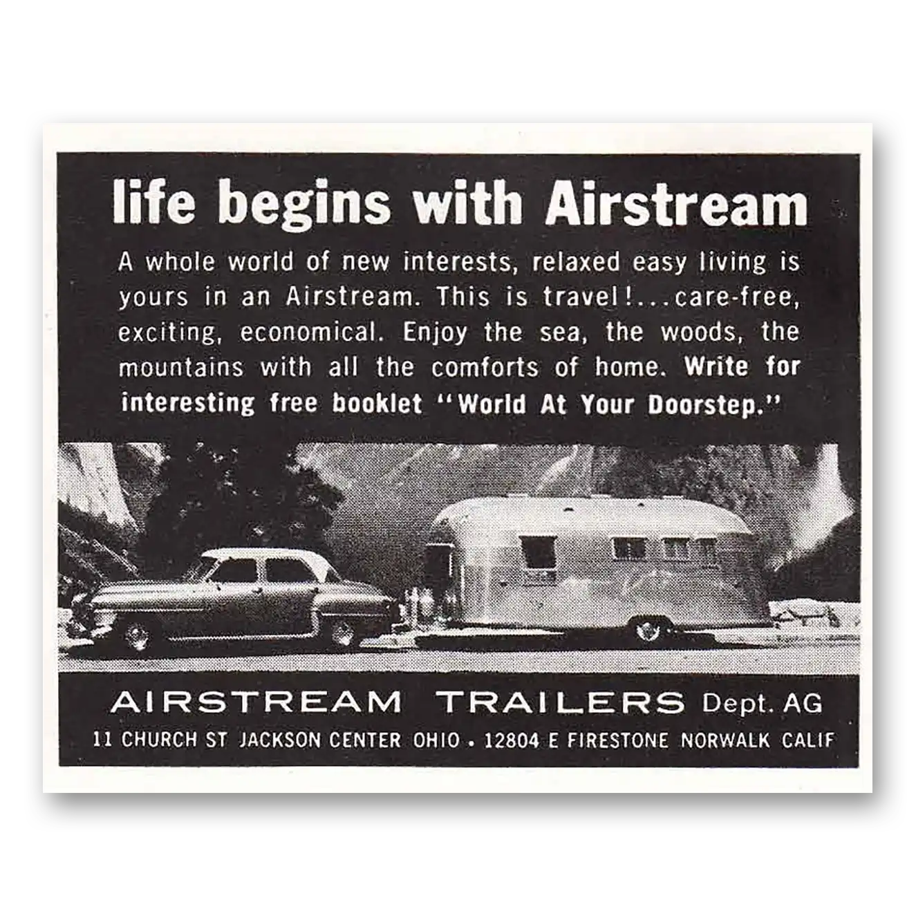 1958 Airstream Trailers Life Begins with Airstream Vintage Magazine Print Ad