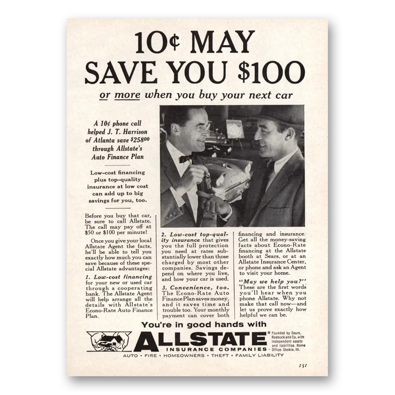 1958 Allstate Insurance J T Harrison of Atlanta Vintage Magazine Print Ad