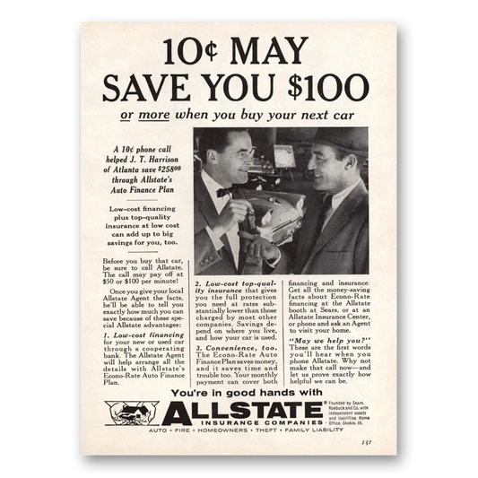 1958 Allstate Insurance J T Harrison of Atlanta Vintage Magazine Print Ad