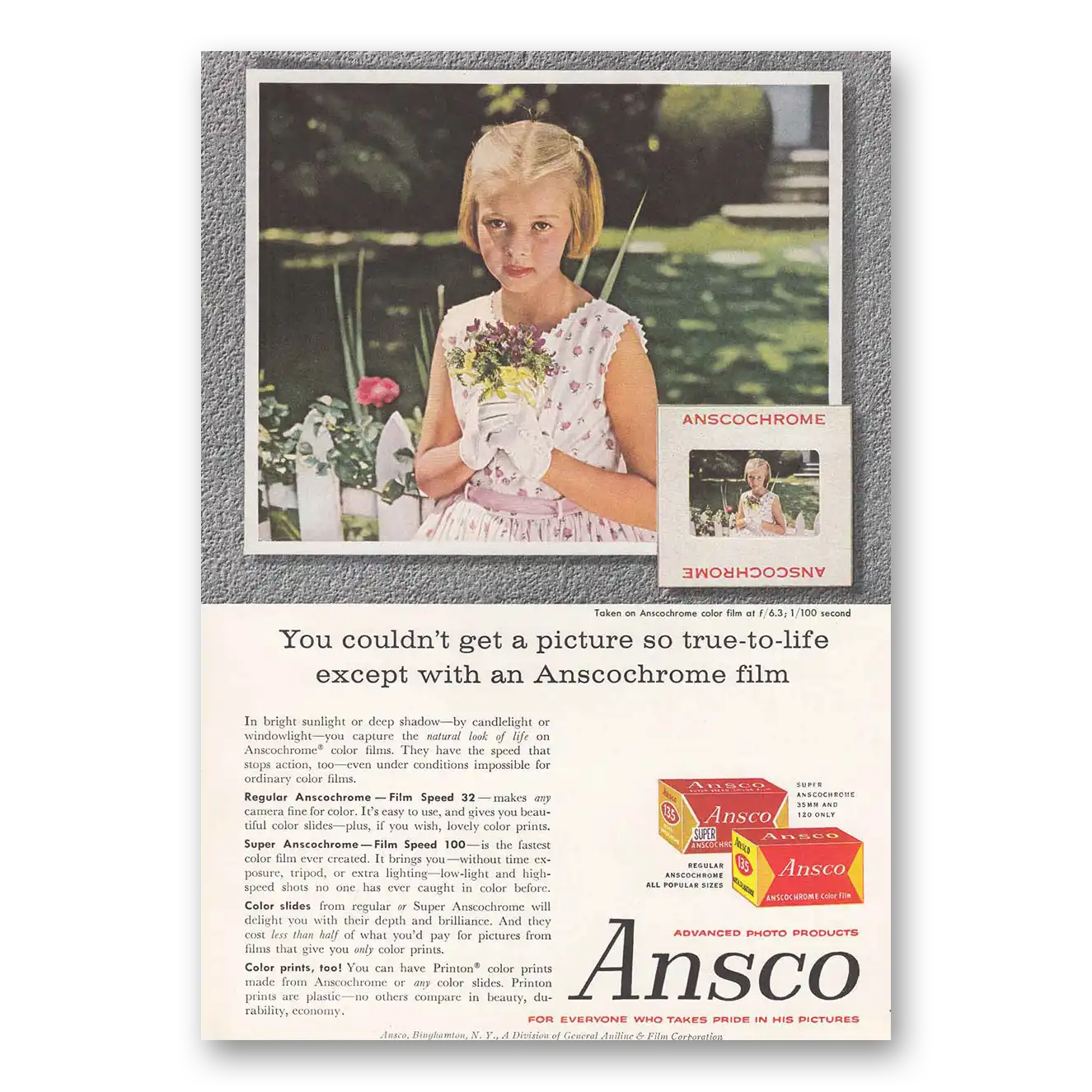 1958 Ansco Film Picture So True to Life Vintage Magazine Print Ad