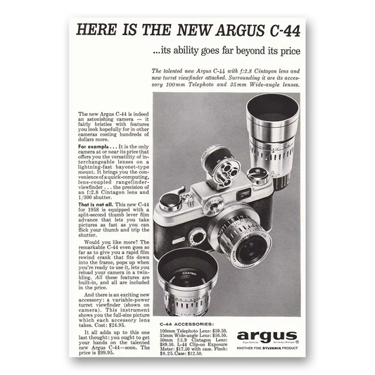 1958 Argus Camera Ability Goes Far Beyond Its Price Vintage Magazine Print Ad