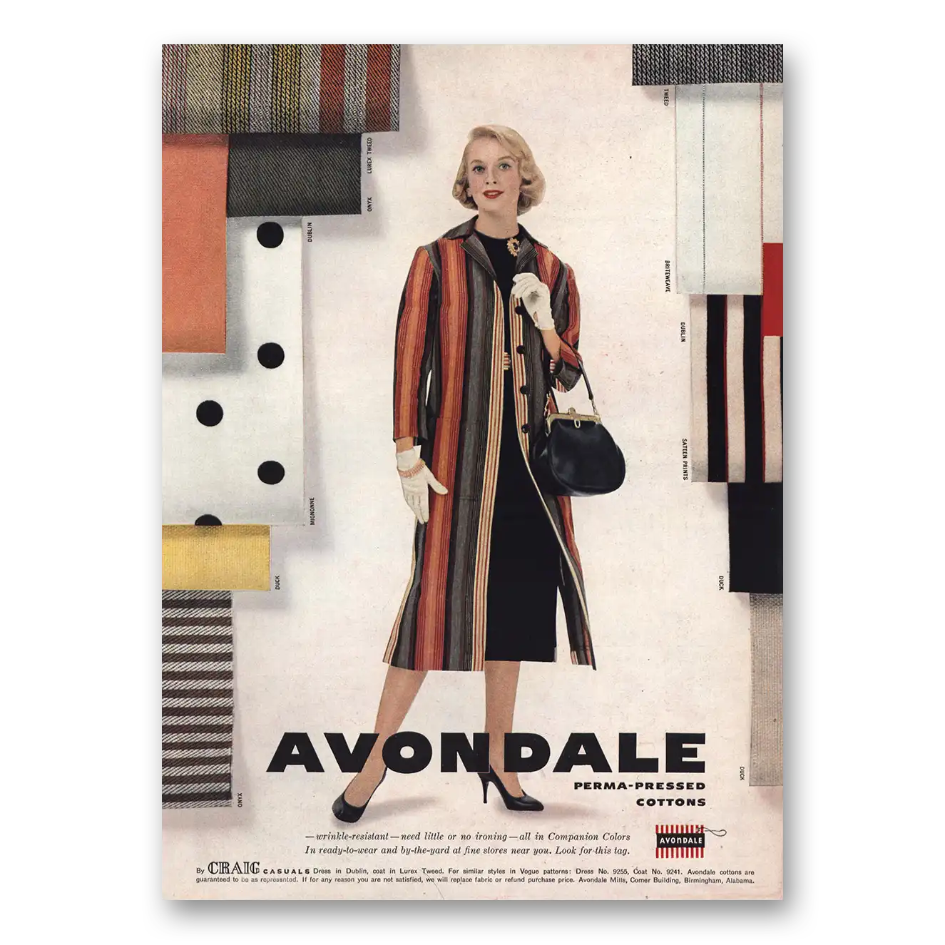 1958 Avondale Fabrics Perma Pressed Cottons Craig Casuals Vintage Magazine Print Ad