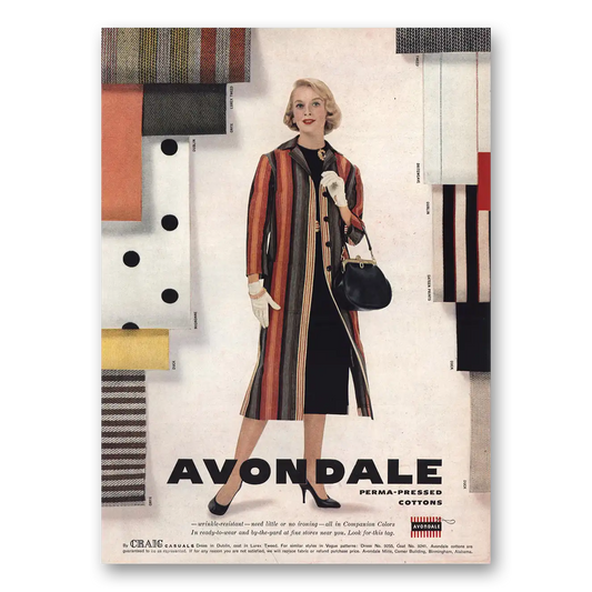 1958 Avondale Fabrics Perma Pressed Cottons Craig Casuals Vintage Magazine Print Ad