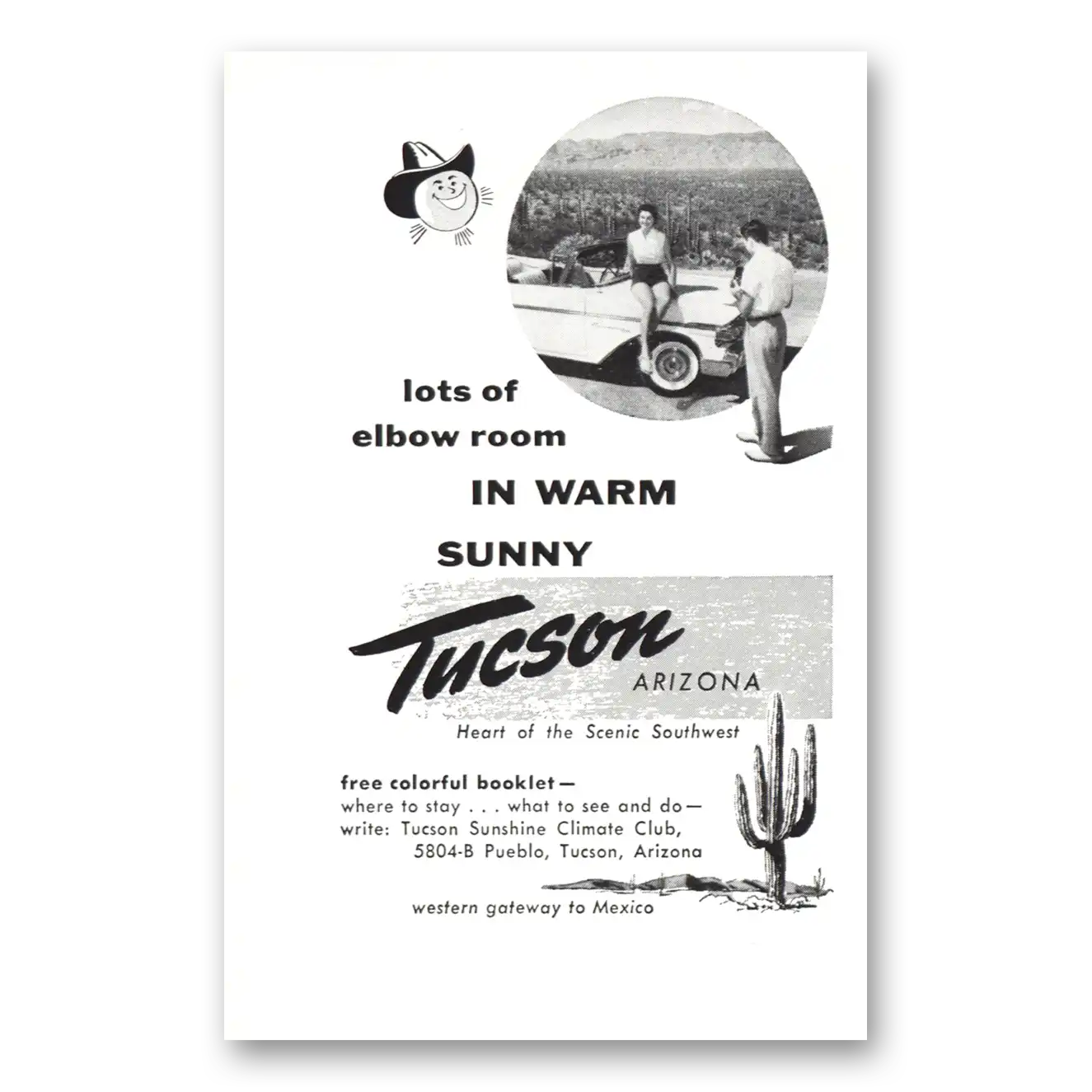 1958 Tucson Arizona Lots of Elbow Room Vintage Magazine Print Ad