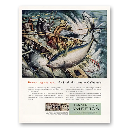 1958 Bank of America Harvesting the Sea California Vintage Magazine Print Ad