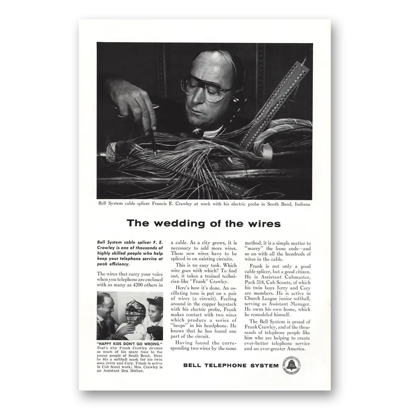 1958 Bell Telephone Wedding of the Wires Cable Splicer Vintage Magazine Print Ad