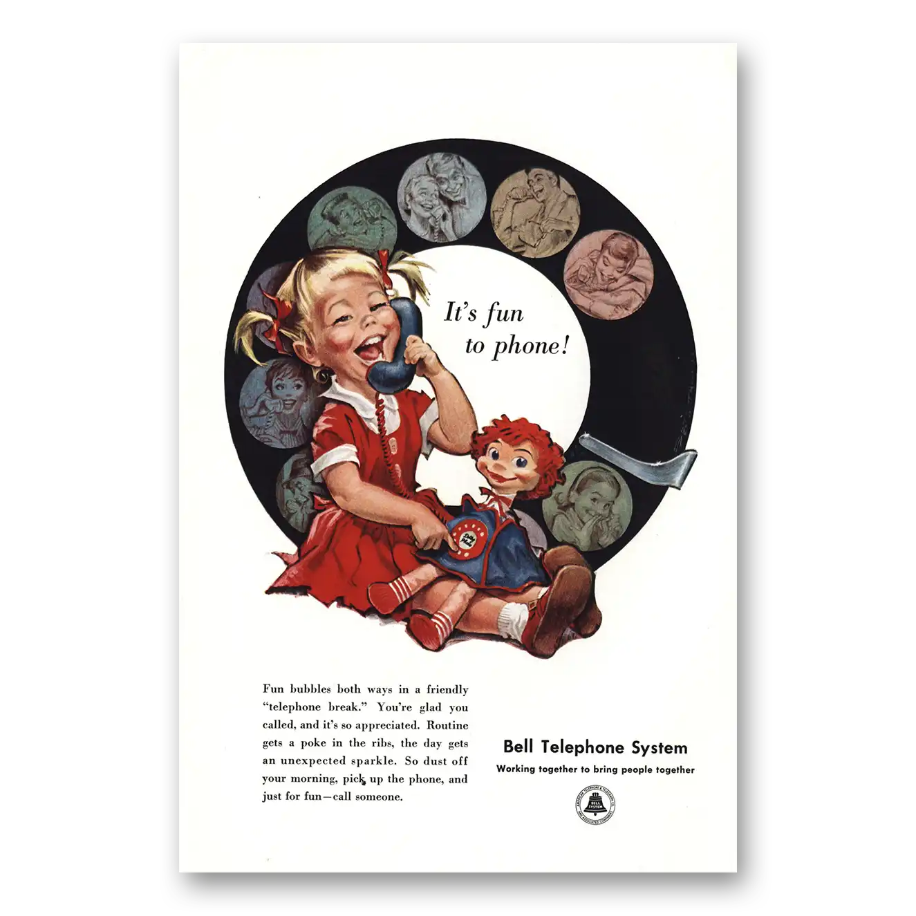 1958 Bell Telephone Fun Bubbles Both Ways Vintage Magazine Print Ad