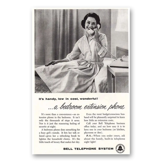 1958 Bell Telephone Handy Bedroom Extension Phone Vintage Magazine Print Ad