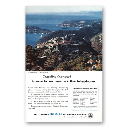 1958 Bell Telephone French Riviera Vintage Magazine Print Ad